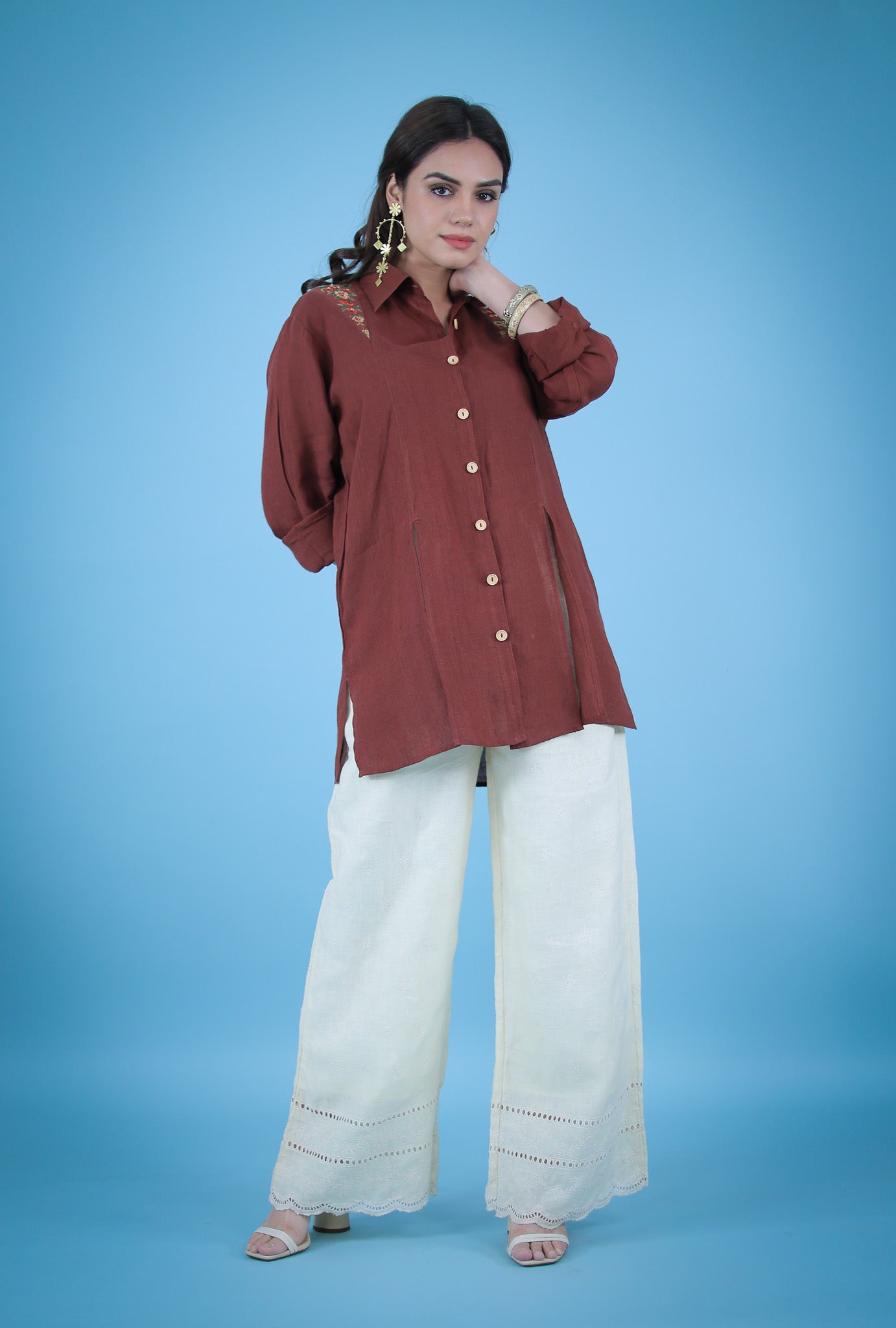 Fez embroidered linen shirt
