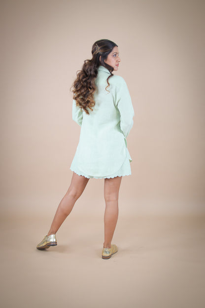 Matcha embroidered shirt and shorts coord set