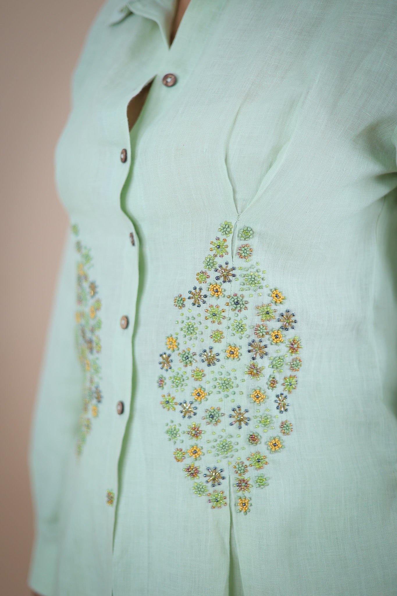 Matcha embroidered shirt and shorts coord set