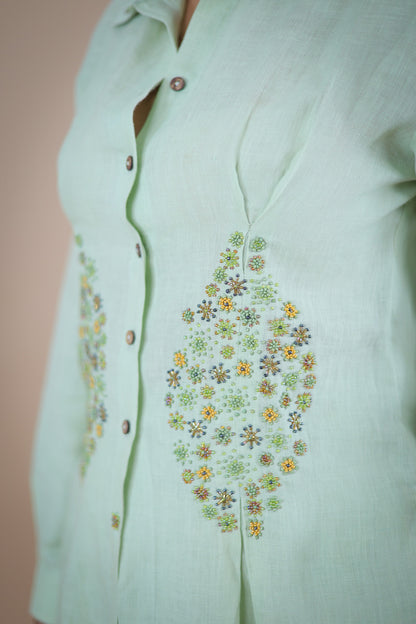 Matcha embroidered shirt and shorts coord set