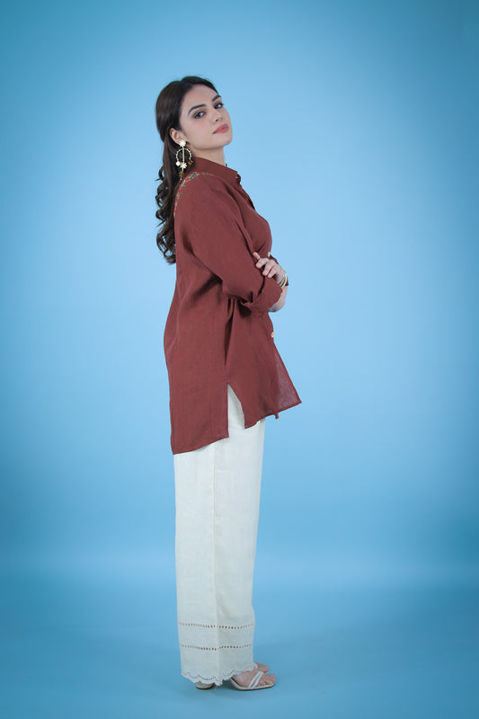 Fez embroidered linen shirt