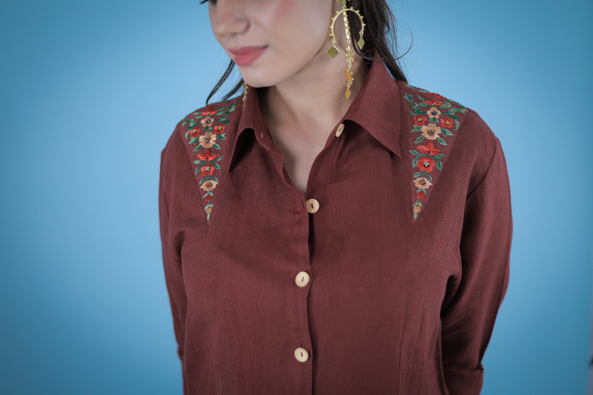 Fez embroidered linen shirt