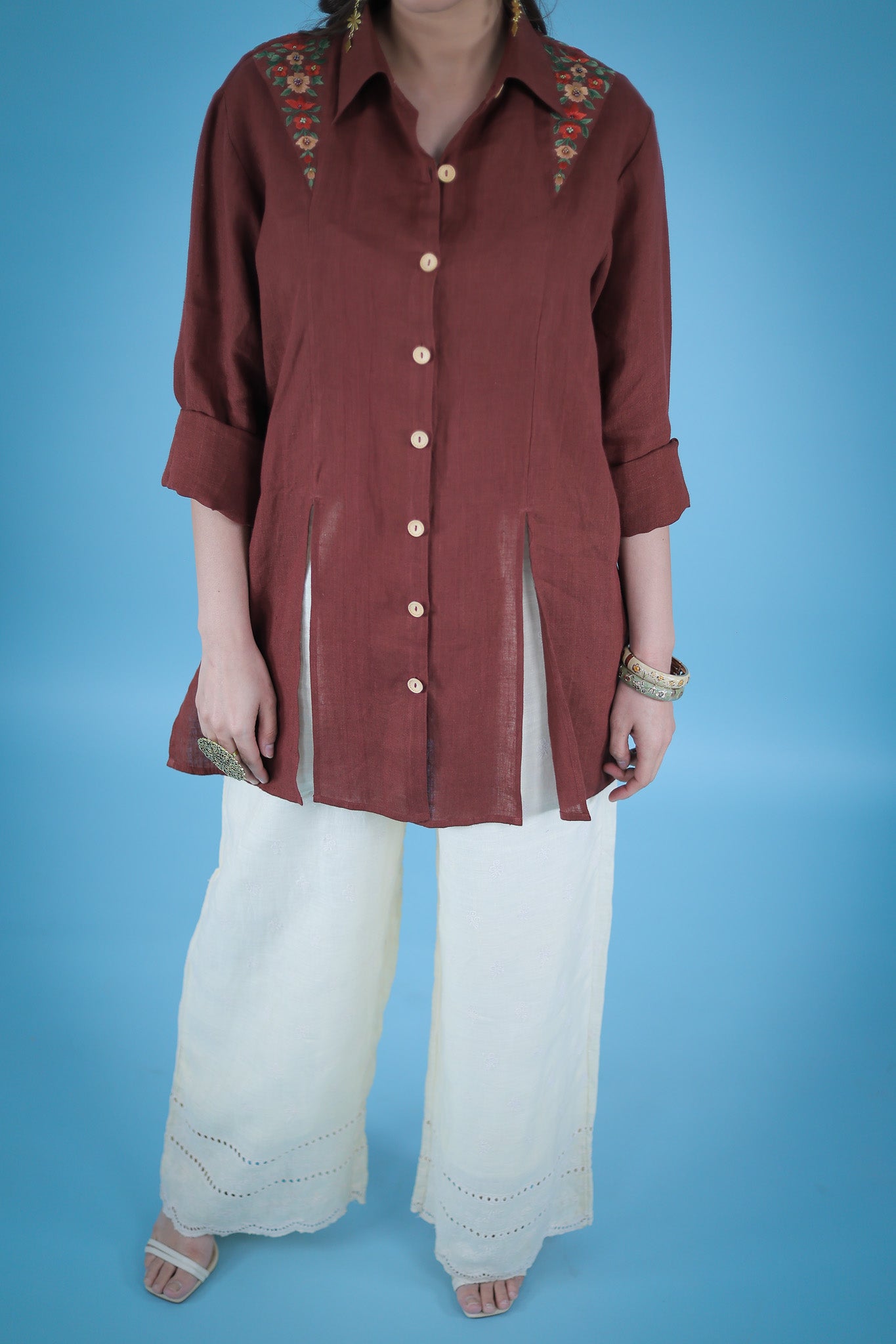 Fez embroidered linen shirt