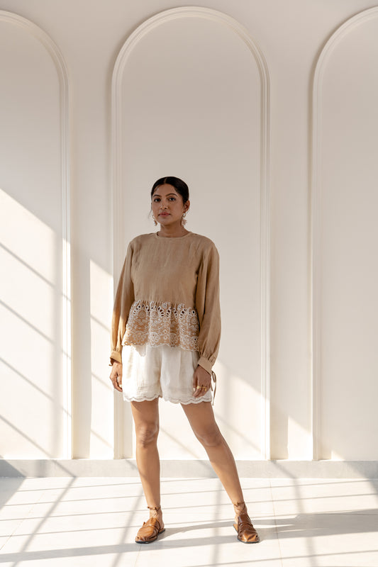 Crema linen embroidered shorts