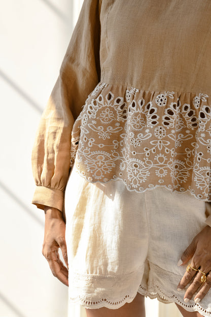 Crema linen embroidered shorts