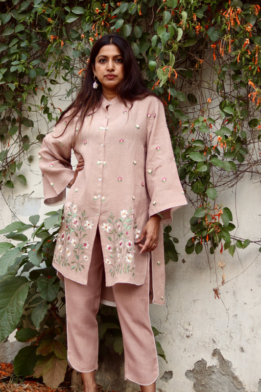 Sahar embroidered linen coord set