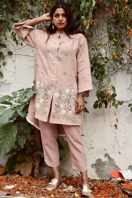 Sahar embroidered linen coord set