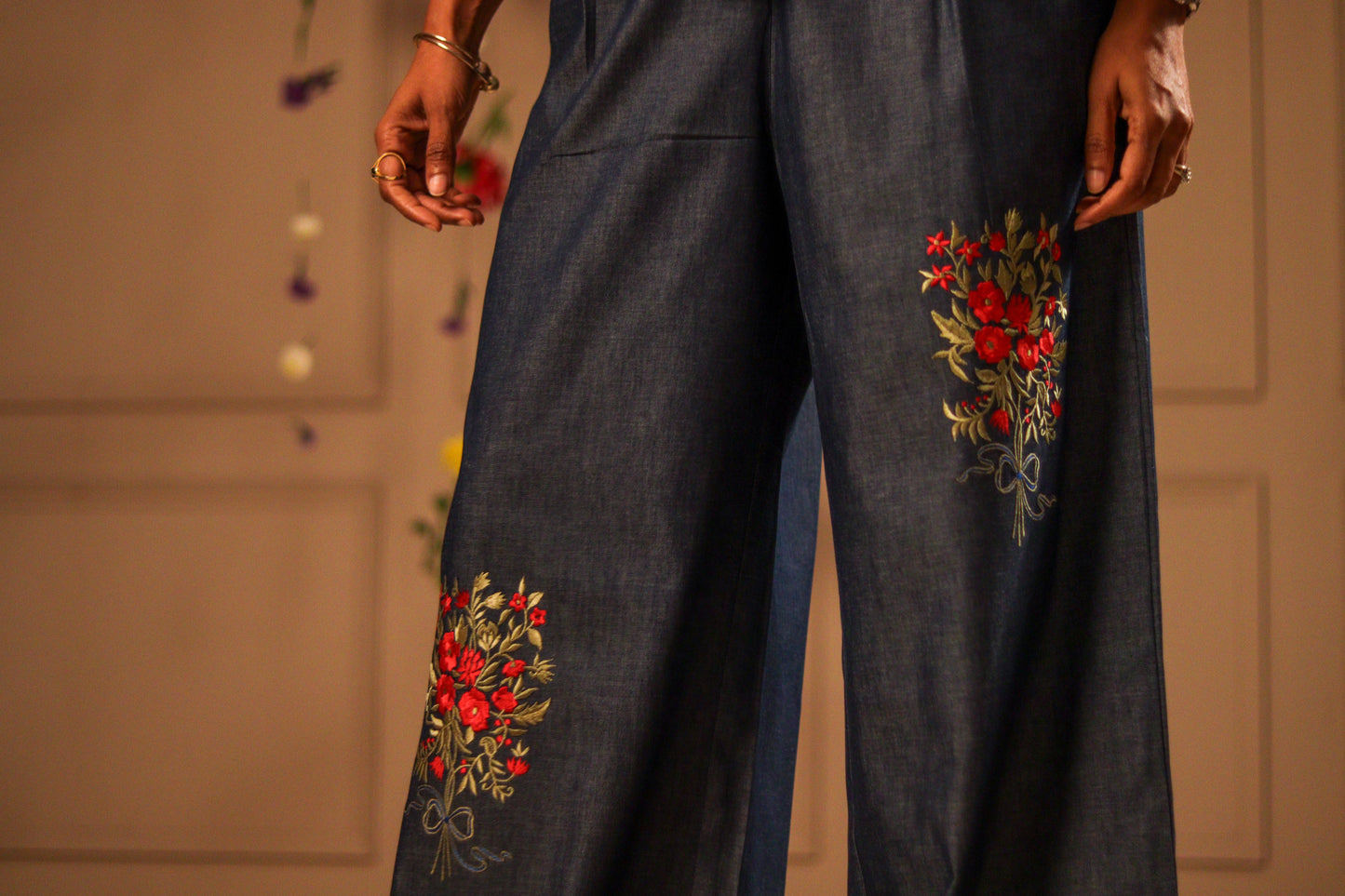 Colette denim embroidered pants