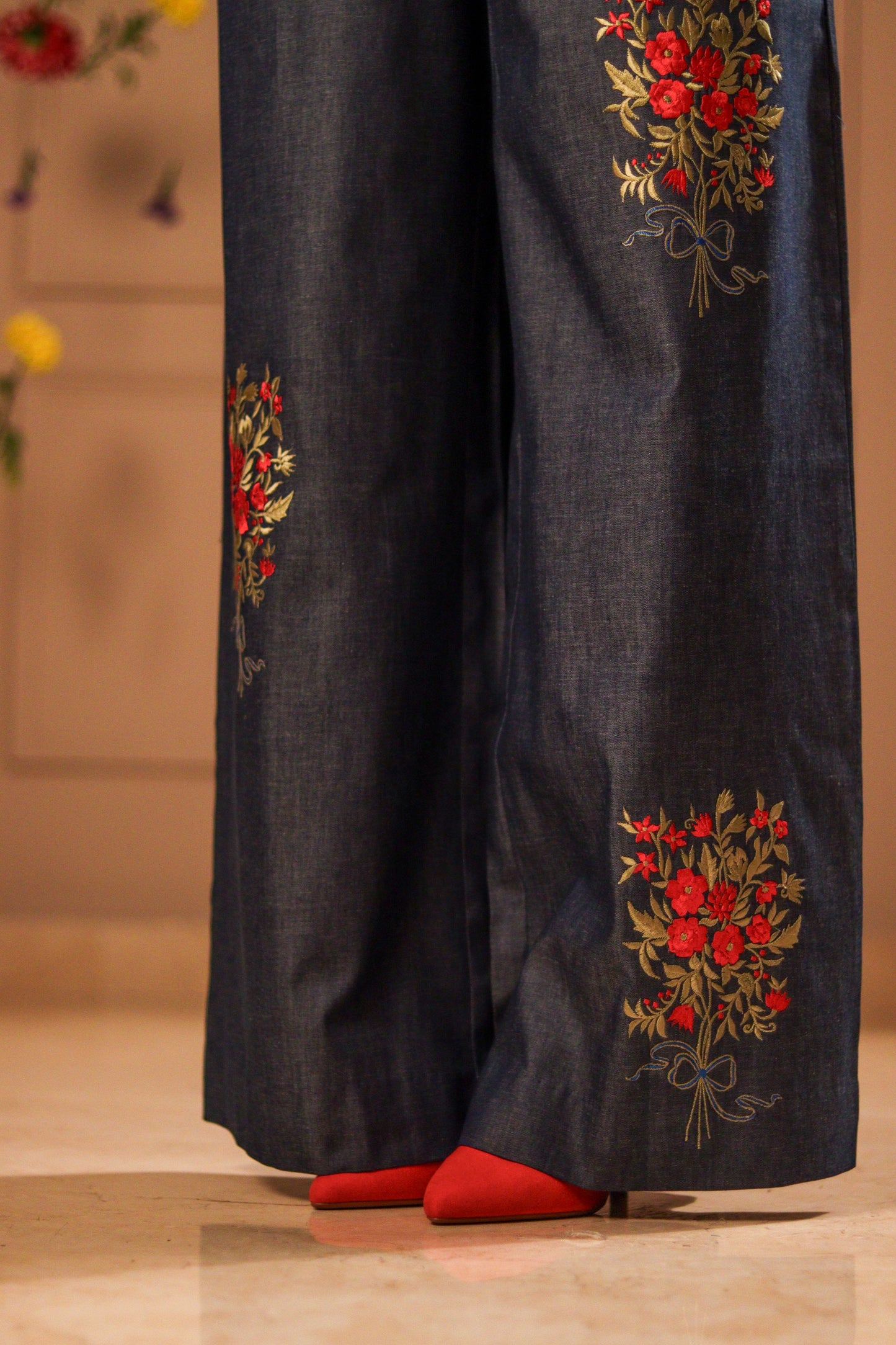 Colette denim embroidered pants