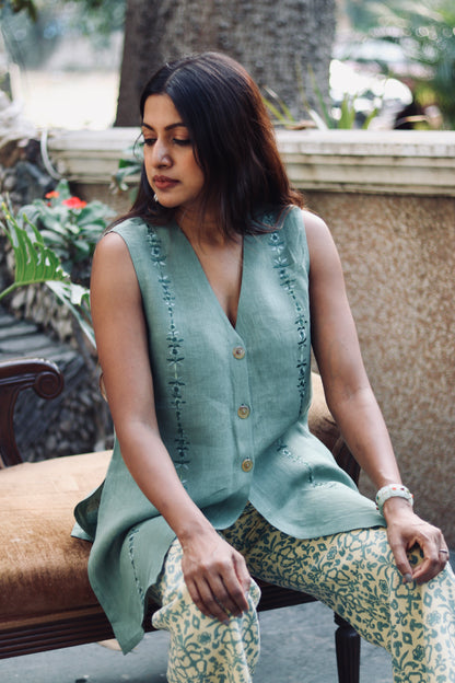 Marina Linen embroidered Tunic and pants
