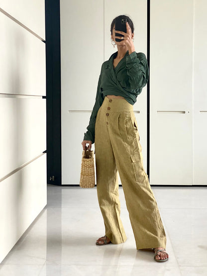 olive pants linen