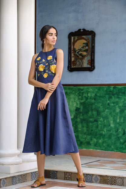 Isla embroidered linen dress