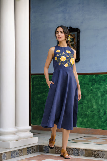 Isla embroidered linen dress